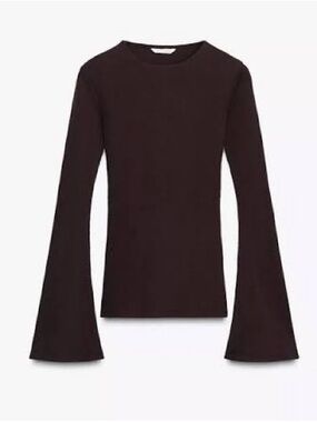 NWT Zara Ribbed Flare Top in Brown Size M